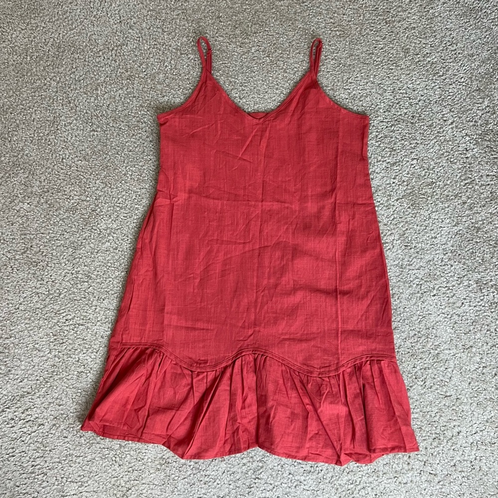 Casual Linen Cami Mini Dress with Adjustable Straps and Ruffle Hem